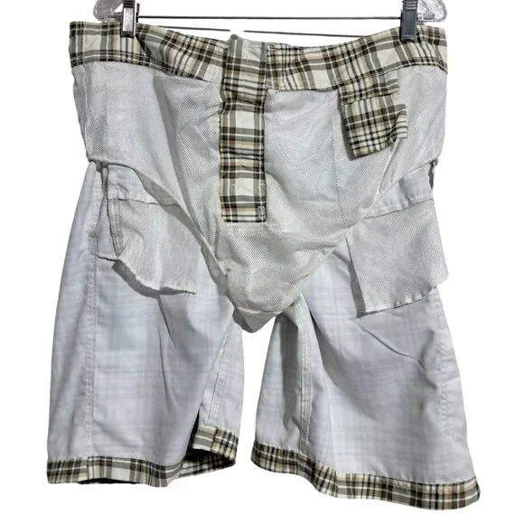 Chaps Plaid Swim Trunks Mens XL Beige White Polyester Mesh Lined Drawstring - Picture 12 of 14
